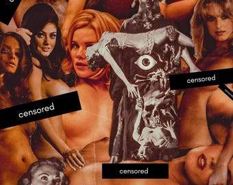 Satanic Tiddie: Handcrafted Pin-Up Collage | Retro Horror Pop Art Print | Vintage Horror Movie Poster | Satanic Art