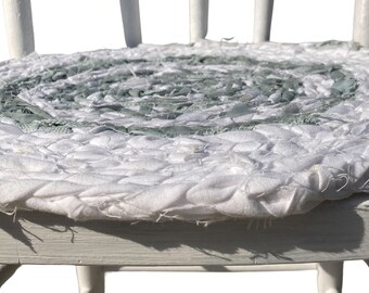 Rag Rug Chair Pad|Seat Pad - Sage Green and Soft White - Waving Palm Designs