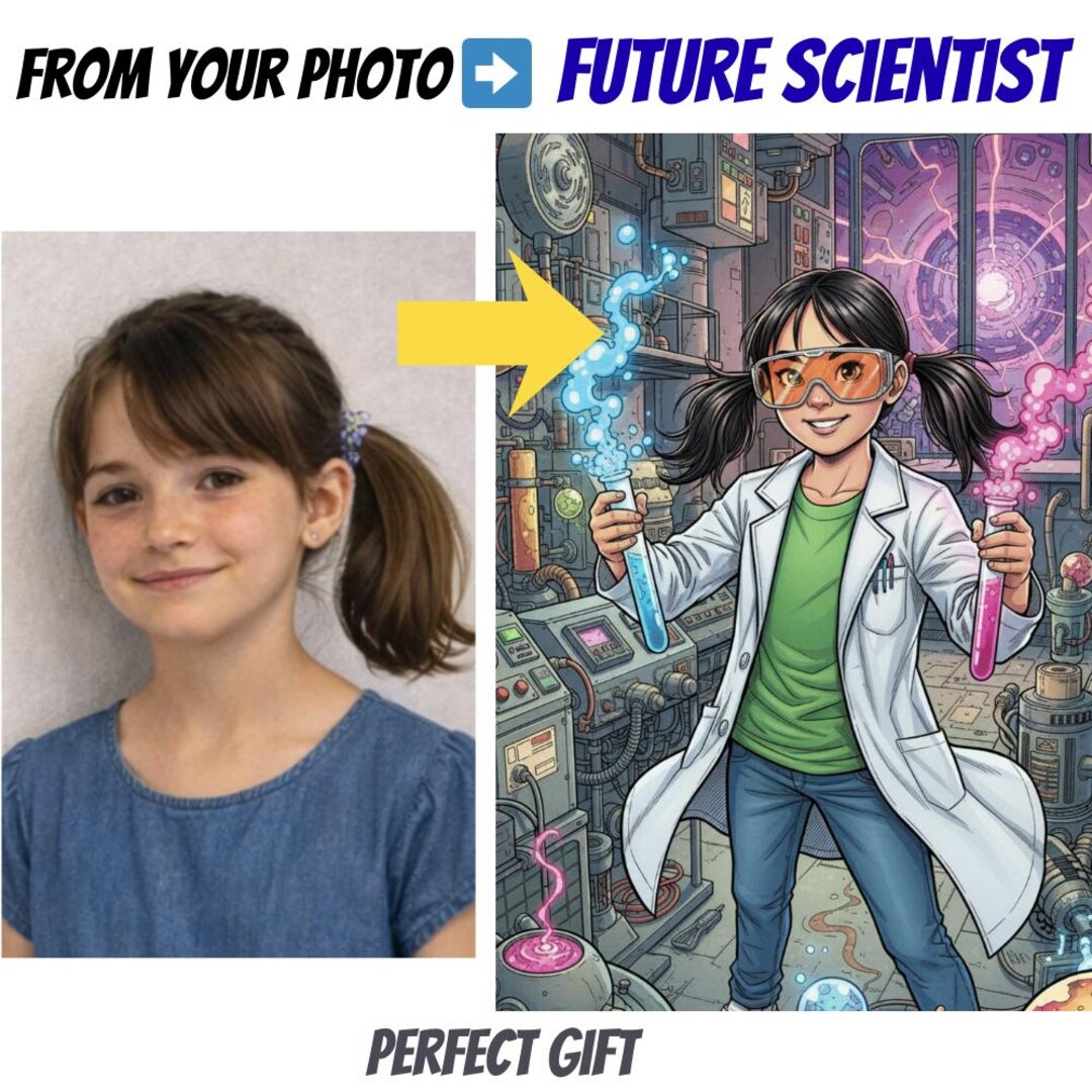 Science Child Potrait Custom Scientist Kid Poster From Photo | Personalized Science Child ...