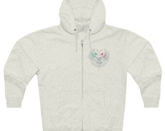 Birds of Love - Unisex Zip-Up Hoodie - Oatmeal Heather