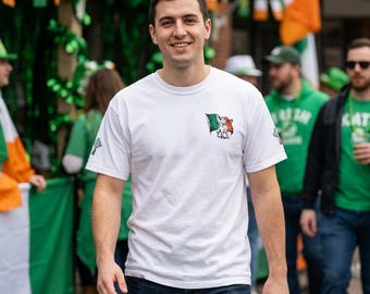 Ireland Map Flag T-shirt | Irish Flag Outline Tee, Shamrock Sleeve Design