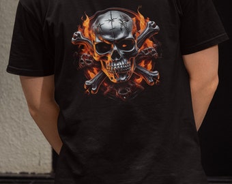 Flaming Skull & Crossbones T-Shirt – Edgy Rebel Tee