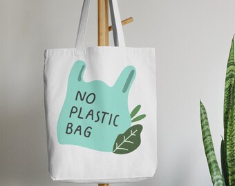Sac fourre-tout en polyester moyen - Impression « No Plastic Bag » - Accessoire de mode écologique et élégant