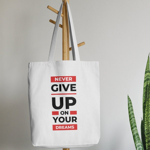 Medium Bedrukte Polyester Tas, Never Give Up Print, Mode Accessoire, Schattige Tote Bag, Cadeu Tip, Handgemaakt Ontwerp. Gym Tas