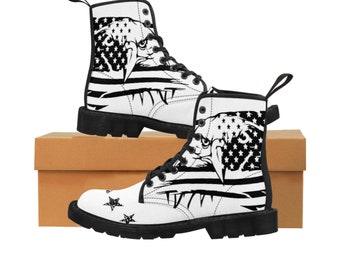 Black and White American Flag Women's Canvas Boots