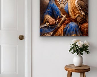 Guru Gobind Singh Ji Fine Art Painting | Sikh Spiritual Wall Art, Indian Heritage Decor