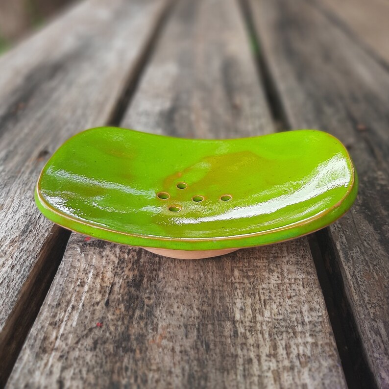Handmade Ceramic Soap Dish, With Drainage Holes, Rectangle Soap Dish, Anise Green Soap Dish