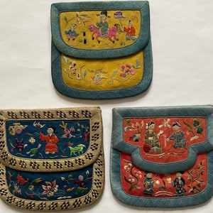 Sacs à main chinois antiques (brodés) Dynastie Qing (3 pièces)