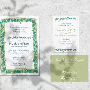 Garden Party Illustrated Wedding Invitation Suite Download, Illustrated Invitation, Instant Download, Whimsical, Editable Custom Invitation