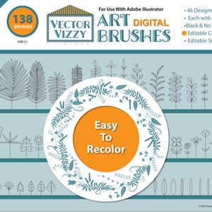 138 pinceaux d&#39;art vectoriel floral de couleur et de taille modifiables pour Adobe Illustrator