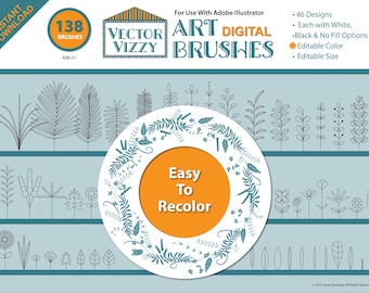 138 Editable Color and Size Floral Vector Art Brushes for Adobe Illustrator
