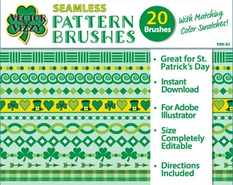 20 St. Patrick's Day Seamless Pattern Brushes for Adobe Illustrator