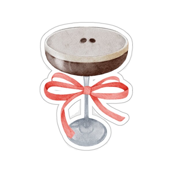 Espresso Martini with Red Bow Coquette Style Kiss-Cut Stickers. Sticker gift. Gift for friends. Cute coquette sticker. Vinyl sticker