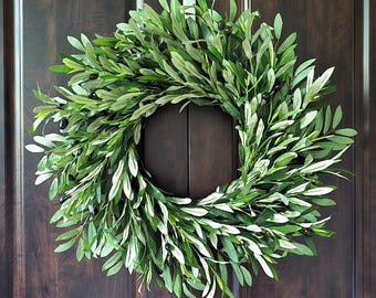 Faux Olive Leaf Wreath, Classic Greenery for Year-Round Decorating