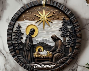 Emmanuel Nativity Scene Baby Jesus Christmas Ornament, Star of Bethlehem Christian Decor, Mary And Joseph Manger, Religious Christmas Gift