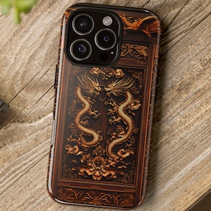 3D Carved Wood Dragon Gothic Phone Case, Fantasy Dragon Art Durable Protective Phone Cover Gift For Book Lovers, iPhone Samsung Google Pixel