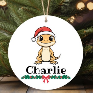 Personalized Bearded Dragon Christmas Ornament Tree Decoration - Custom Name Beardie Ceramic Ornament Cute Reptile Holiday Decoration