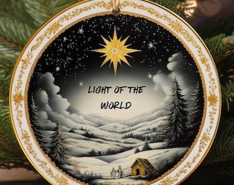 Jesus-Centered, Light of the World Christmas Ornament | Star of Bethlehem and Holy Family Scene | Christian Holiday Decor Jesus Birthday