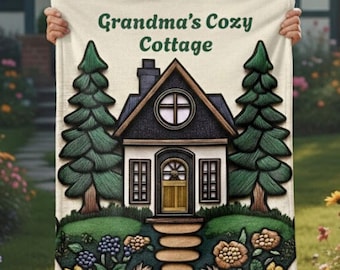 Personalized Cozy Cottage Blanket, Custom Text Floral Cottagecore Cover, Country Farmhouse Plush Throw Gift, Rustic Floral Nature Home Decor