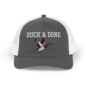 Duck & Done Snapback Trucker Cap, Mallard Duck Hunting Hat For Men, Funny Hunting Gift for Dad, Husband, Boyfriend | Adjustable Wildlife Cap