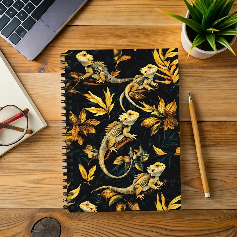 Notebook Lizard Bearded Dragon Journal | Moody Floral Reptile Notebook, Dark Botanical ...