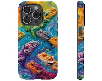Colorful Bearded Dragon Phone Case, Tough Case Cover For Iphone, Google, Samsung, Beardie Lover Phone Case, Bearded Dragons Gift Phone Cover