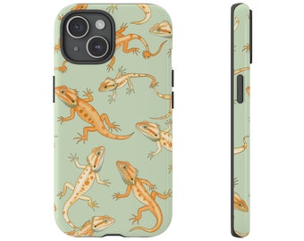 Bearded Dragon Pattern Phone Cover, Iphone Google Galaxy Tough Phone Case, Flexible durable and impact resistant, Dragon and Reptile lover