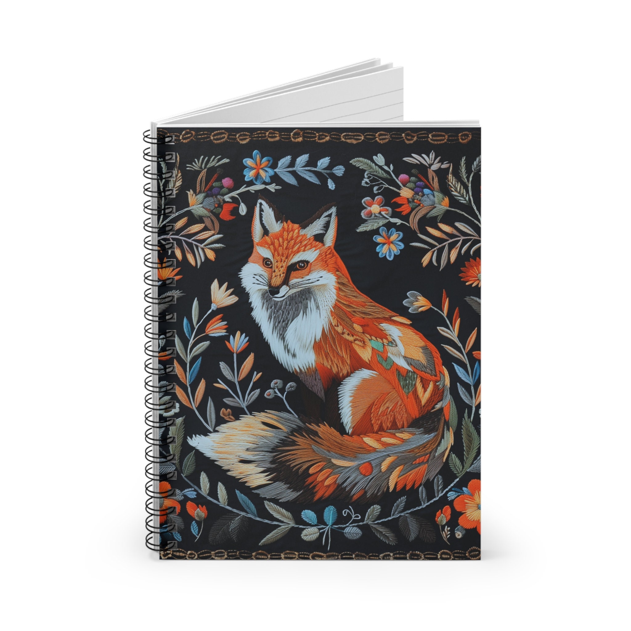 Dark Floral Pattern Spiral Notebook Ruled Line, Dark Background ...