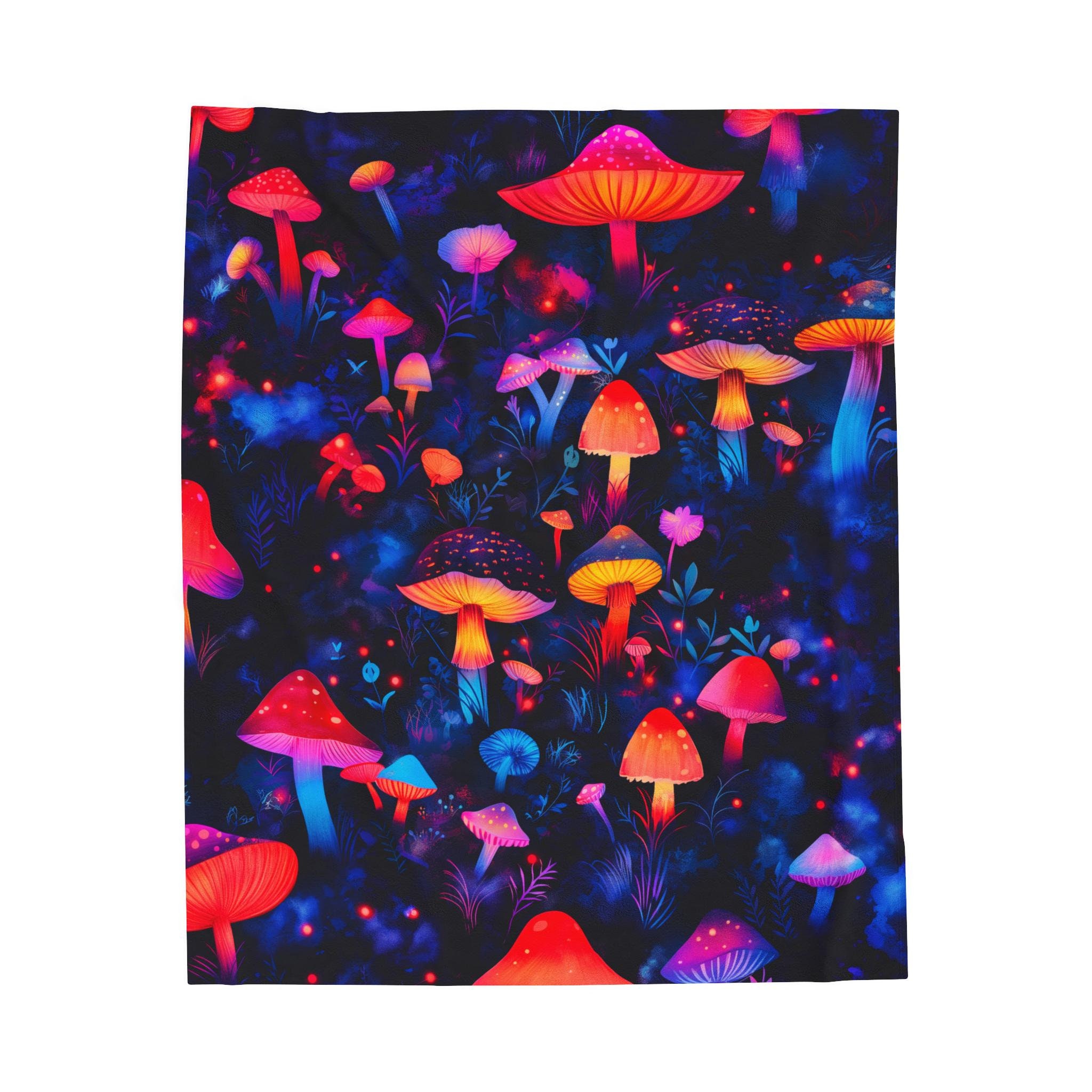 Glowing Mushrooms Cottagecore Throw Blanket, Dark Floral Nature Throw, Cozy Plush Velveteen Cover For Mushroom Lovers, House Warming Gift