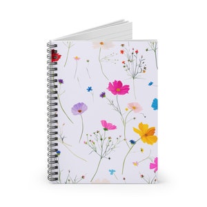 Cuaderno espiral colorido de flores silvestres: regalo de línea reglada, diario personalizado con patrón floral vibrante, regalo de la escuela de trabajo para niños, lindo regalo de bloc de notas