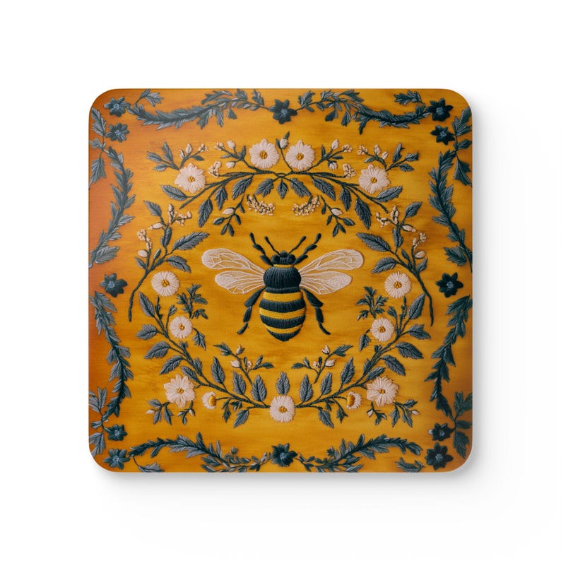 Dark Cottagecore Floral Bee Coaster Set, Rustic Boho Honeybee Kitchen ...