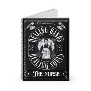 Regalo de agradecimiento a la enfermera El cuaderno en espiral temático de la carta del tarot de la enfermera, bloc de notas, diario, libro en blanco con línea reglada para el campo de los trabajadores de la salud