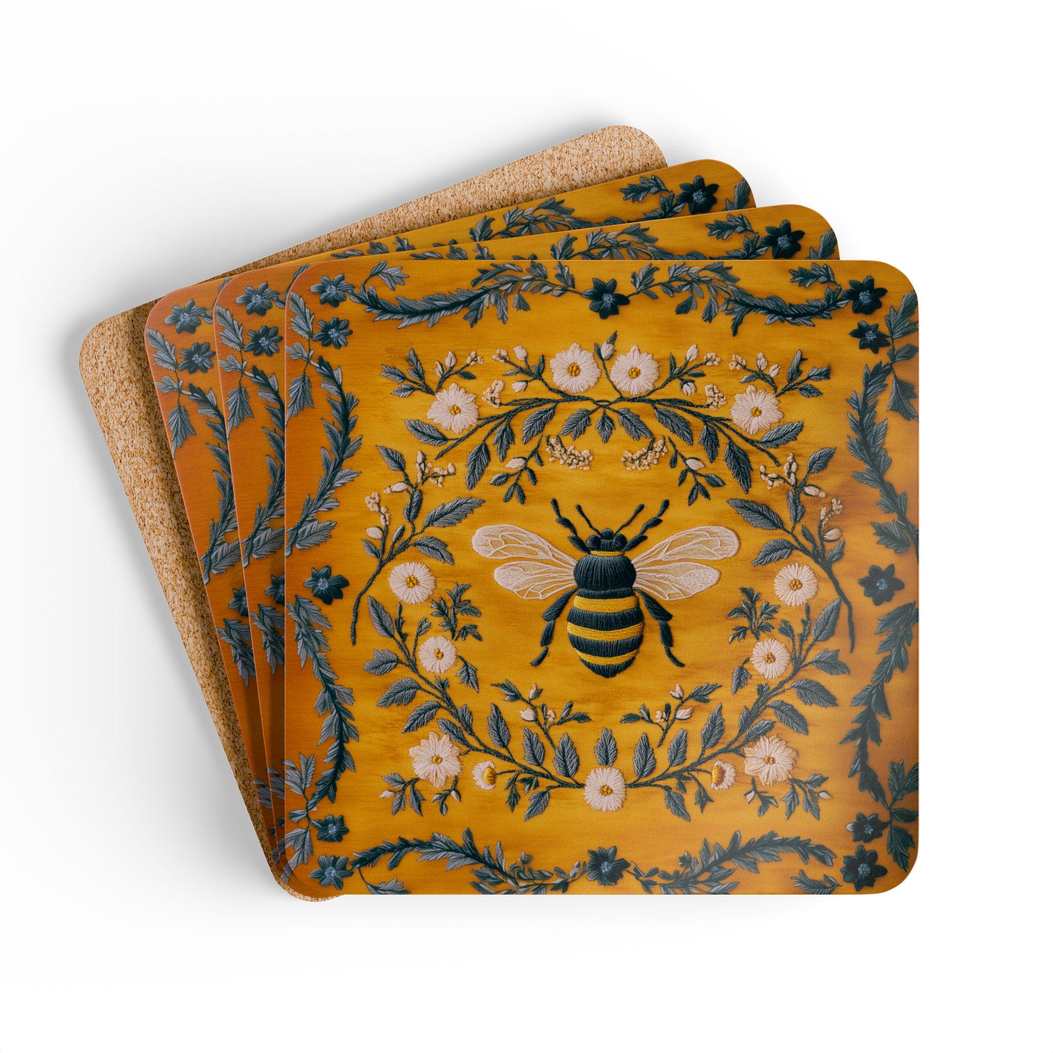 Dark Cottagecore Floral Bee Coaster Set, Rustic Boho Honeybee Kitchen ...