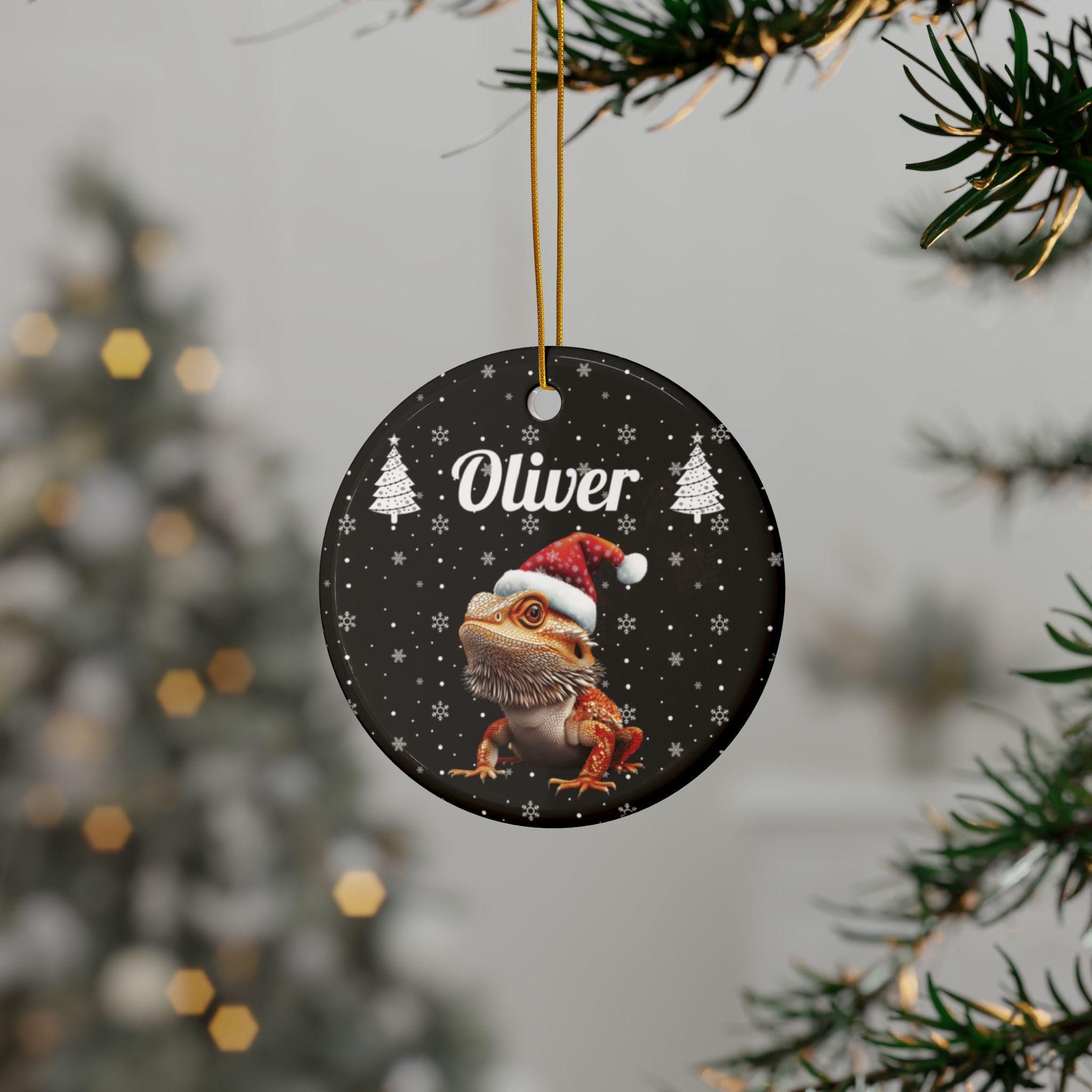 Personalized Bearded Dragon Christmas Ornament, Custom Ceramic Ornament with Your Pets Name, Holiday Decoration For Bearded Dragon Lovers