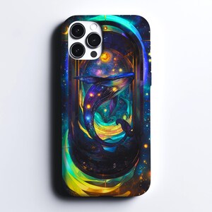 Mosaic Stained Glass Celestial Whale Cosmic Marine Life Stars & Moon Phone Case für Ocean Lovers, Sealife Cover für iPhone Samsung Google