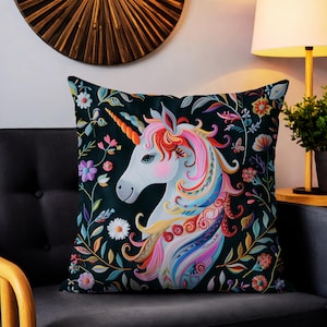Cojín de unicornio mágico, decoración de fantasía, cojín caprichoso para habitación infantil, regalo para niñas, cojín bohemio colorido con estética princesa Core