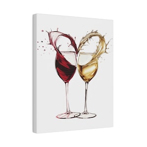 Wine Lovers Home Decoration Gift Matte Canvas, Stretched, 0.75&quot;, Red and White Wine Glasses Toast Making a Heart Splash, Love Gift, Wall art