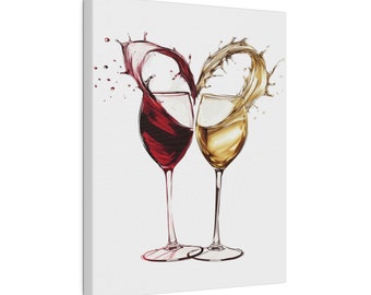 Wine Lovers Home Decoration Gift Matte Canvas, Stretched, 0.75&quot;, Red and White Wine Glasses Toast Making a Heart Splash, Love Gift, Wall art