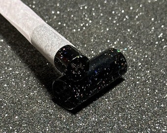 Borosilicate Glass Tips, Reusable Smoking Handmade Filters, Black Crushed Opal