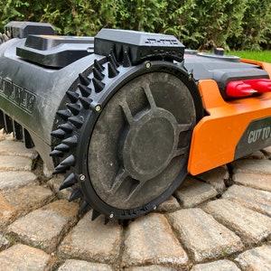 Worx Landroid wheels M300-M1000, Plus, spike, spiked wheels, spare wheel, off-road, 3D printing, traction, lawn care, lawn aeration, garden, Easter, spring image 1