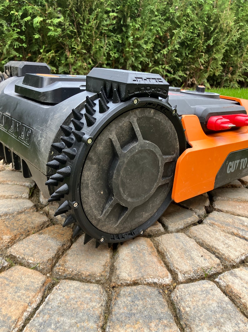 Worx Landroid wheels M300-M1000, Plus, spike, spiked wheels, spare wheel, off-road, 3D printing, traction, lawn care, lawn aeration, garden, Easter, spring image 1