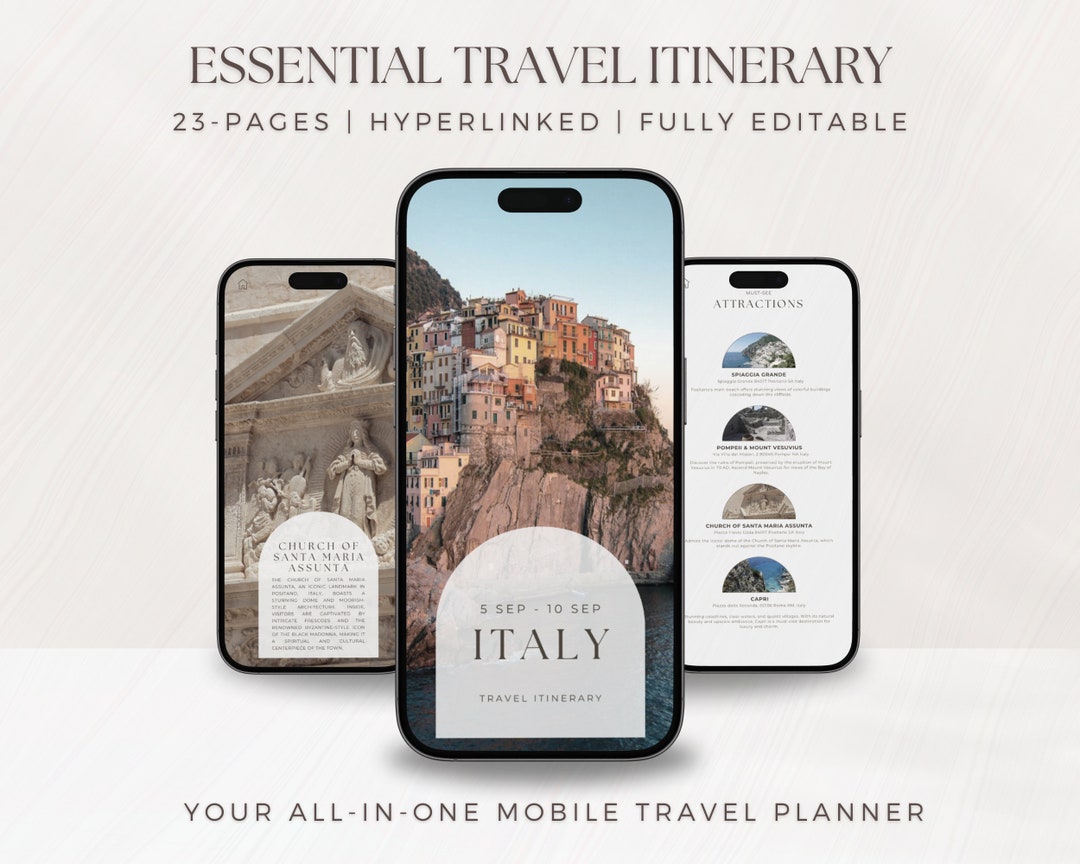 Mobile Travel Itinerary Template | Canva Editable - Etsy