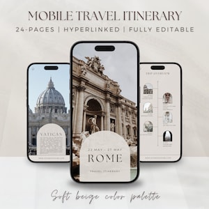Itinerário de viagem móvel | Modelo editável de itinerário de viagem | Itinerário de viagem Canva | Guia de viagem | Modelo de agência de viagens
