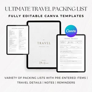Editable Travel Packing List | Canva Packing List | Vacation Packing List Template | Printable Travel Packing List | Goodnotes Packing List