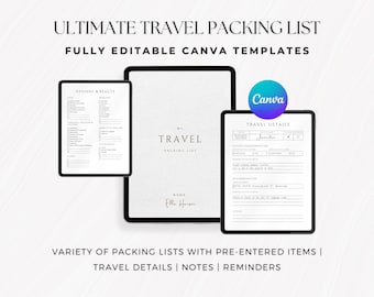 Editable Travel Packing List | Canva Template Bundle (digital Download ...