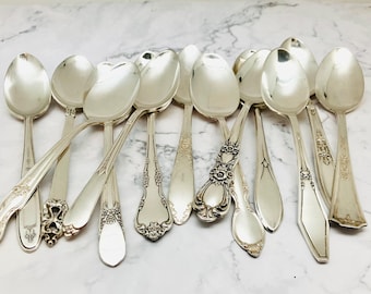 Mismatched Vintage Silver Plate Teaspoons, Weddings, Flatware, Rehearsal Dinner, Bridal Shower, Holiday Table