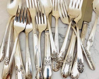 Mismatched Vintage Silver Plate Flatware Set – Ornate, Floral, Art Deco Styles