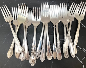 Salad Forks,Mismatched Vintage Silver Plate - Wedding Flatware, Rehearsal Dinner, Bridal Shower, Holiday Table