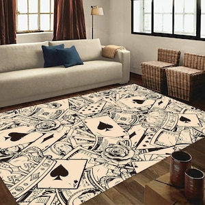 Tapete de cartas de baralho, tapete de sala de jogos, tapete de cartas, tapete moderno, tapete descolado, tapete bege, tapete popular, tapete decorativo, tapete moderno, tapete de área, tapete de área divertido