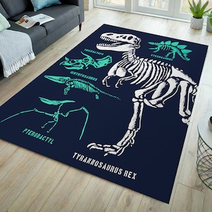 Dinosaur rug, fossil rug, dinosaur fossil rug, kidsroom rug, trex rug, nursery rug, home decor, tyrannosaurus rex rug, cartoon dinosaur rug